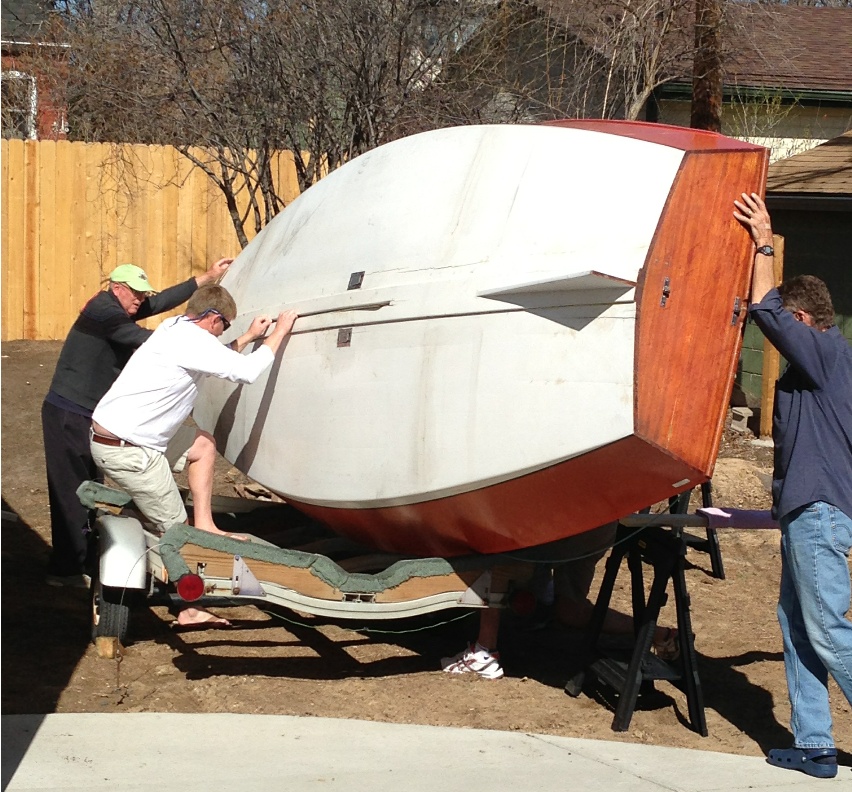 Wooden Lightning Sailboat Right side of the trailer